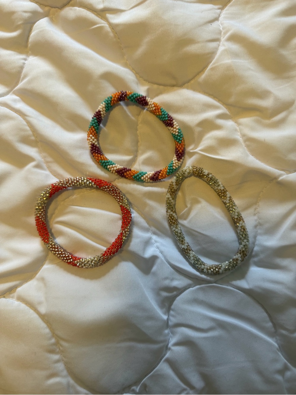 Beaded Stretch Bracelet Set - Multicolor, Coral, Gold